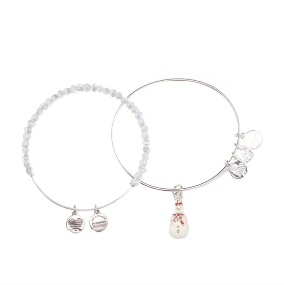 ALEX & ANI Snowman Charm Beaded Bangle Bracelet Set BRAND NEW IN BOX - Picture 2 of 7